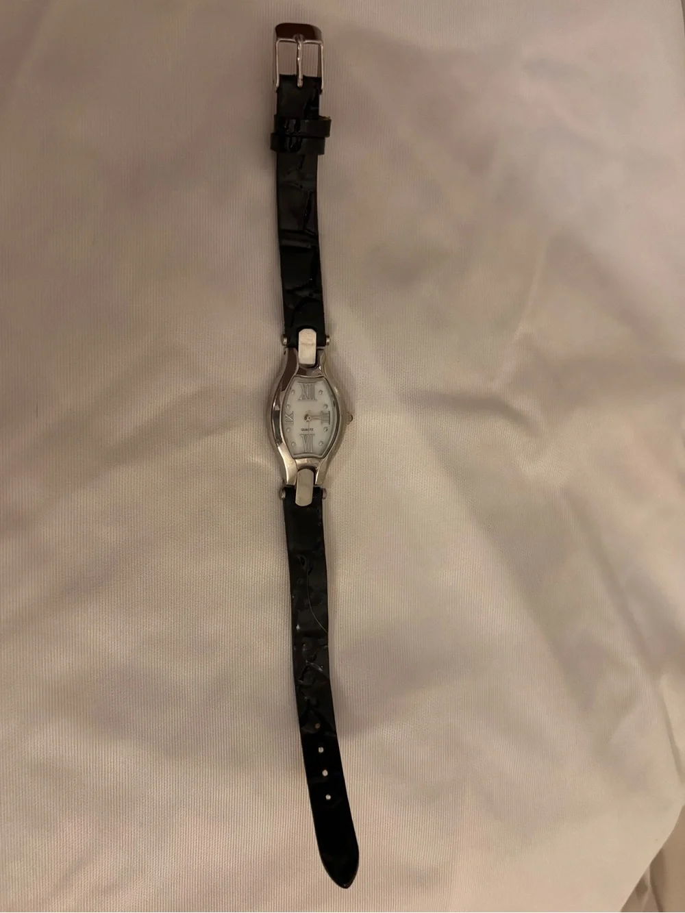 Coldwater Creek Black Leather Strap Women's Watch - Silver Case